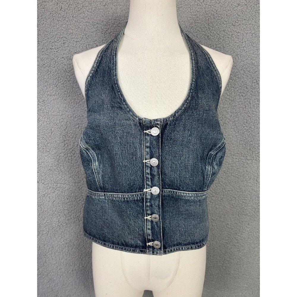 Levi's Women's Janeesah Slim Fit Cotton Smocked-Back Halter Top Blue XL NWT's